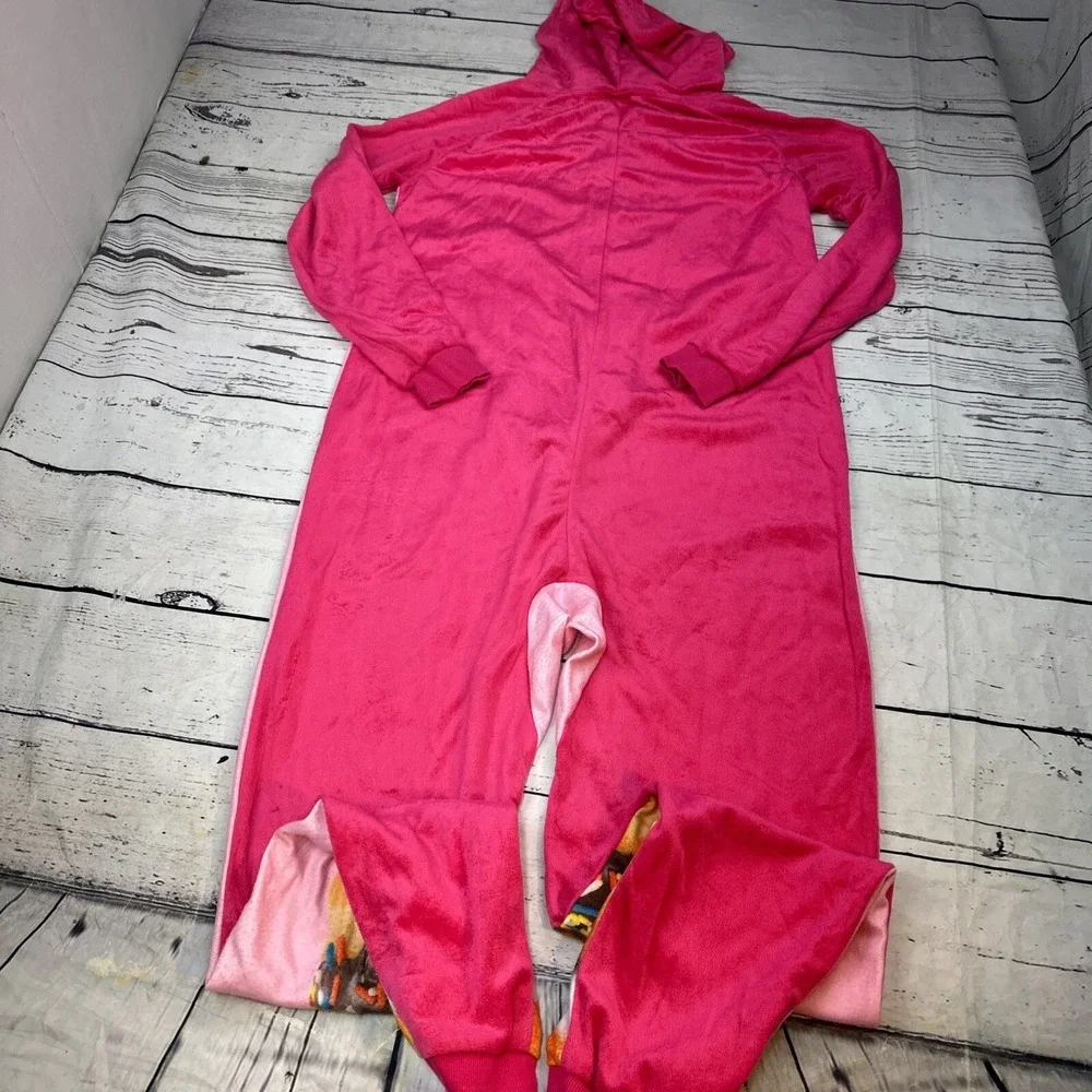 Faded Glory Womens Pink Doughnut Hooded 1 Piece Fleece Pajamas Union Suit Large